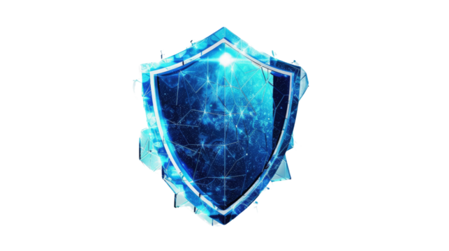 Blue digital shield on transparent background