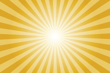 Yellow background with white sun ray. Pattern of starburst. Abstract broom yellow texture with light of sunburst. Radial beam of sunlight. Retro background with flash. Design of sunbeams.