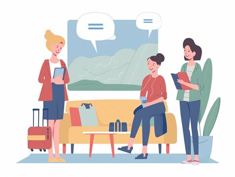 Guest itinerary planning, concierge assistance, flat design illustration