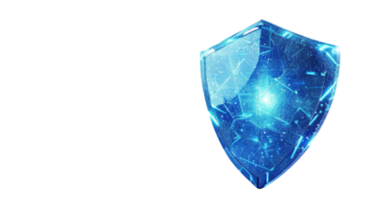 Blue digital shield on transparent background