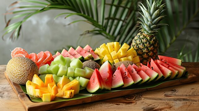 citrus fruit platter with pineapple watermelon honeydew and cantaloupe