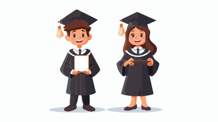 Happy Girl And Boy Graduate In Their Graduation Gowns