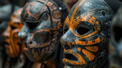 Black and orange Halloween wrestling masks Vertical