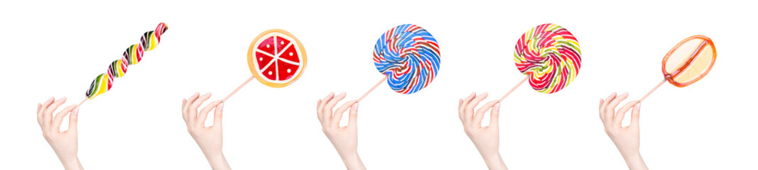 Bright colorful lollipop with hand