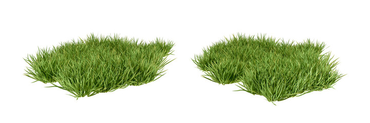 Two green grass patch scene  isolated on white
