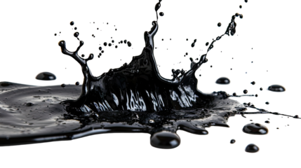 Black oil splash on transparent background