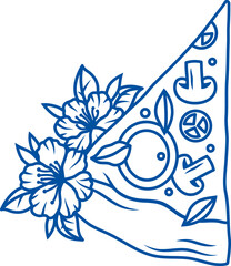 Piece of pizza baked in stone oven to quickly satisfy hunger, decorated with flowers