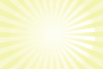 Yellow background with white sun ray. Pattern of starburst. Abstract chalk yellow texture with light of sunburst. Radial beam of sunlight. Retro background with flash. Design of sunbeams.