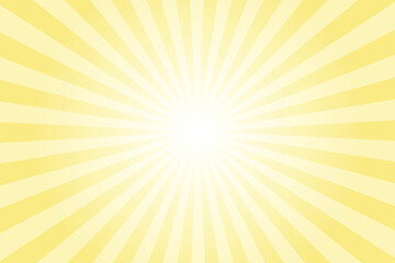 Yellow background with white sun ray. Pattern of starburst. Abstract clover lime yellow texture with light of sunburst. Radial beam of sunlight. Retro background with flash. Design of sunbeams.