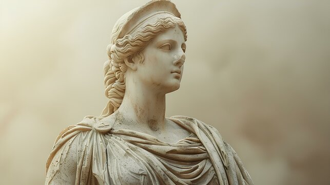 goddess Athena marble statue on simple background. Ancient Greek deity from Olympus. roman goddess of war minerva