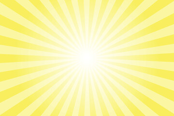 Obraz premium Yellow background with white sun ray. Pattern of starburst. Abstract yellow texture with light of sunburst. Radial beam of sunlight. Retro background with flash. Design of sunbeams.