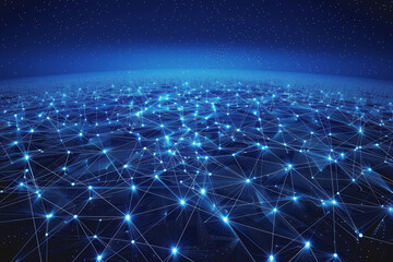 Global network connections. Abstract neural networks cyberspace. Futuristic grid. top view.
