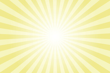Yellow background with white sun ray. Pattern of starburst. Abstract custard yellow texture with light of sunburst. Radial beam of sunlight. Retro background with flash. Design of sunbeams.