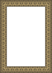 Vector gold with black Arabic national square ornament.  Ethnic rectangle, frame of eastern peoples. Persian painting
