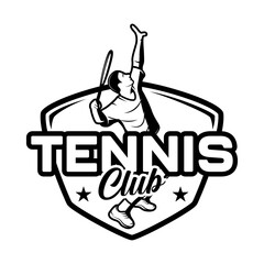 Tennis club tournament logo emblem illustration design black white