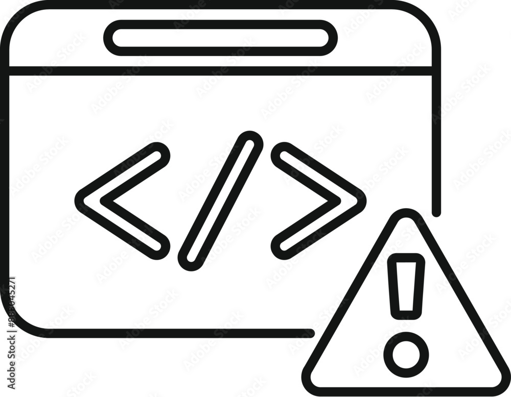 Poster warning sign is showing on a computer screen with code brackets, indicating a web development error