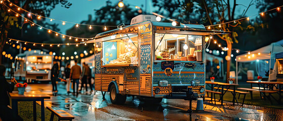 food truck in city festival, selective focus.Generative AI