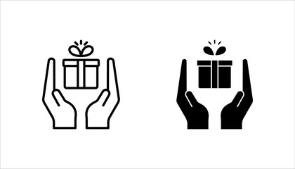 Gift box in hand icon set vectors, on white background.