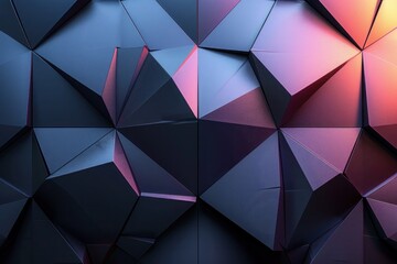 Obraz premium Geometric Gradient: Abstract Black & Deep Purple Background with Metallic Shine, 3D Triangles, & Colorful Angles for Modern Design