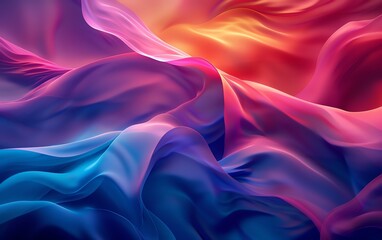 Obraz premium Abstract background of flowing, colorful fabric with a vibrant gradient of blue, pink, and orange.