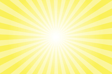 Obraz premium Yellow background with white sun ray. Pattern of starburst. Abstract dodie yellow texture with light of sunburst. Radial beam of sunlight. Retro background with flash. Design of sunbeams.