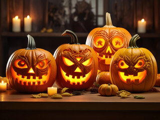 Expert Halloween Jack-o'-Lantern Pumpkin Carving with Glowing Face..