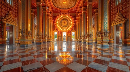 Obraz premium Grand Hall of a Golden Temple in Thailand