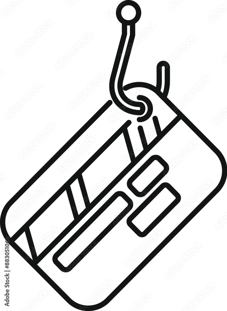 Poster simple icon of a credit card with a hook in it representing the concept of phishing