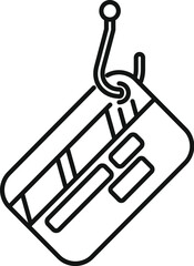 Simple icon of a credit card with a hook in it representing the concept of phishing