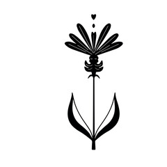 linocut flower decorative black and white, Doodle line art style. Vector illustration