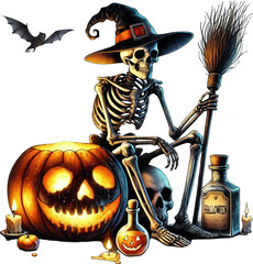 Watercolor Halloween, Ghost Party Halloween, Skeleton, Pumpkin, Spider, Commercial Use