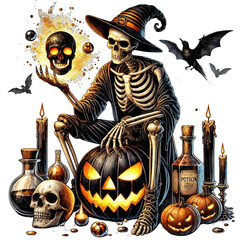 Watercolor Halloween, Ghost Party Halloween, Skeleton, Pumpkin, Spider, Commercial Use