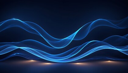 Fototapeta premium Abstract modern blue wavy background with ground lights glowing theme