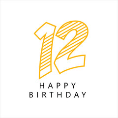 Twelve, 12 Logo, 12th Happy birthday, 12th years anniversary, Twelve Birthday handwritten. Happy Birthday card.