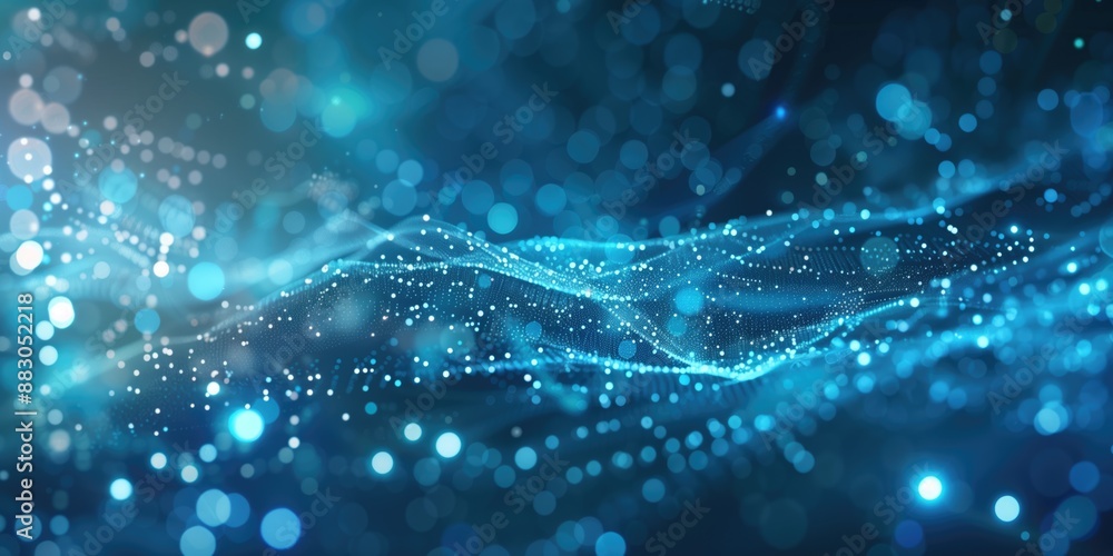Poster abstract light blue digital technology bokeh medical or scientific background with shimmering light 
