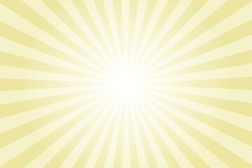 Yellow background with white sun ray. Pattern of starburst. Abstract faded yellow texture with light of sunburst. Radial beam of sunlight. Retro background with flash. Design of sunbeams.