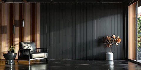 Modern dark home interior background, wall mock up, 3d render