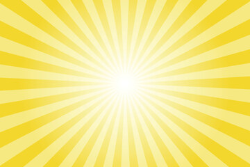 Yellow background with white sun ray. Pattern of starburst. Abstract greenly yellow texture with light of sunburst. Radial beam of sunlight. Retro background with flash. Design of sunbeams.