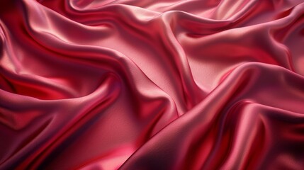 A detailed close-up of red fabric with rich, flowing folds, highlighting its luxurious texture and vibrant color.