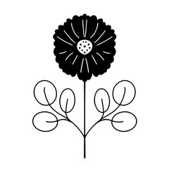 linocut flower decorative black and white, Doodle line art style. Vector illustration