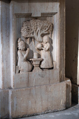 A stone carving done in 16th century at Udaipur Palace in Udaipur, Rajasthan, India