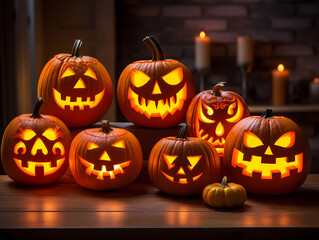 Expert Halloween Jack-o'-Lantern Pumpkin Carving with Glowing Face..