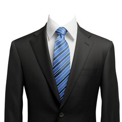 Men black Suit with blue striped tie, formal photo or passport photo suit template