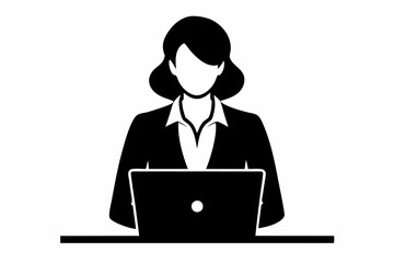 
silhouette of woman working on laptop at desk. Vector illustration
