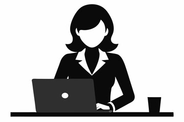 
Business woman working on laptop black silhouette
