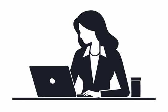 recommend clip art: 
                    Business woman working on laptop black silhouette
                    