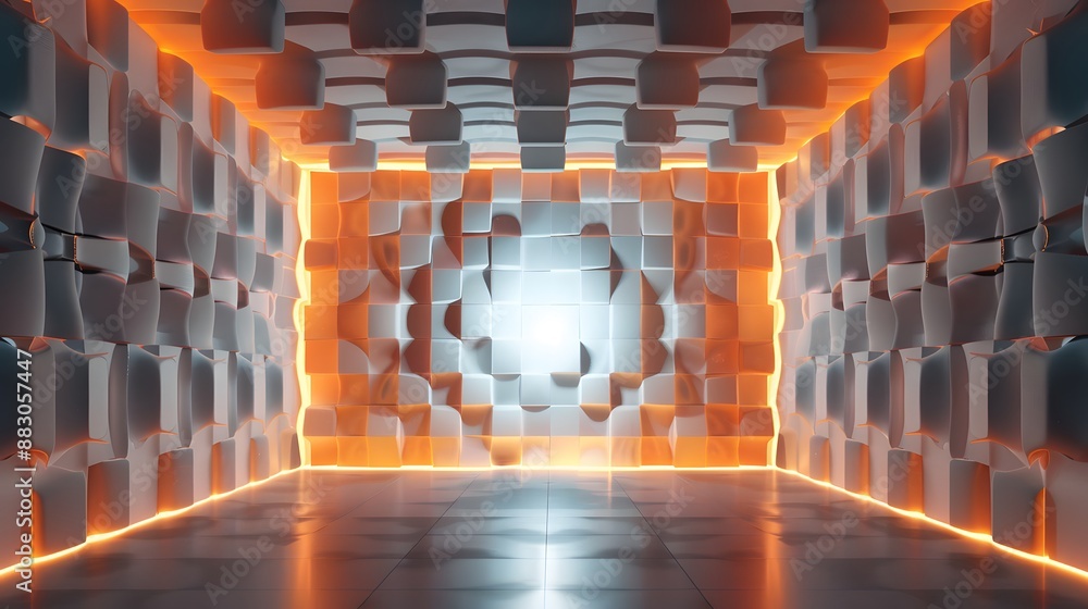 Poster a visualization of acoustics principles, illustrating sound waves interacting with materials like ac