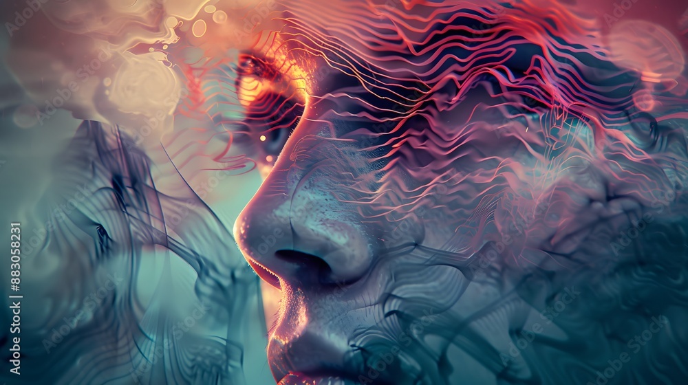 Poster a surreal depiction of pitch shift effects, where audio signals twist and morph in frequency without