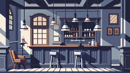 Old bar scene. Traditional or British style bar or pub interior, with wooden paneling
