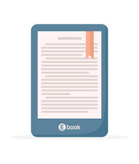 E-book reader isolated on a white background. Flat vector illustration